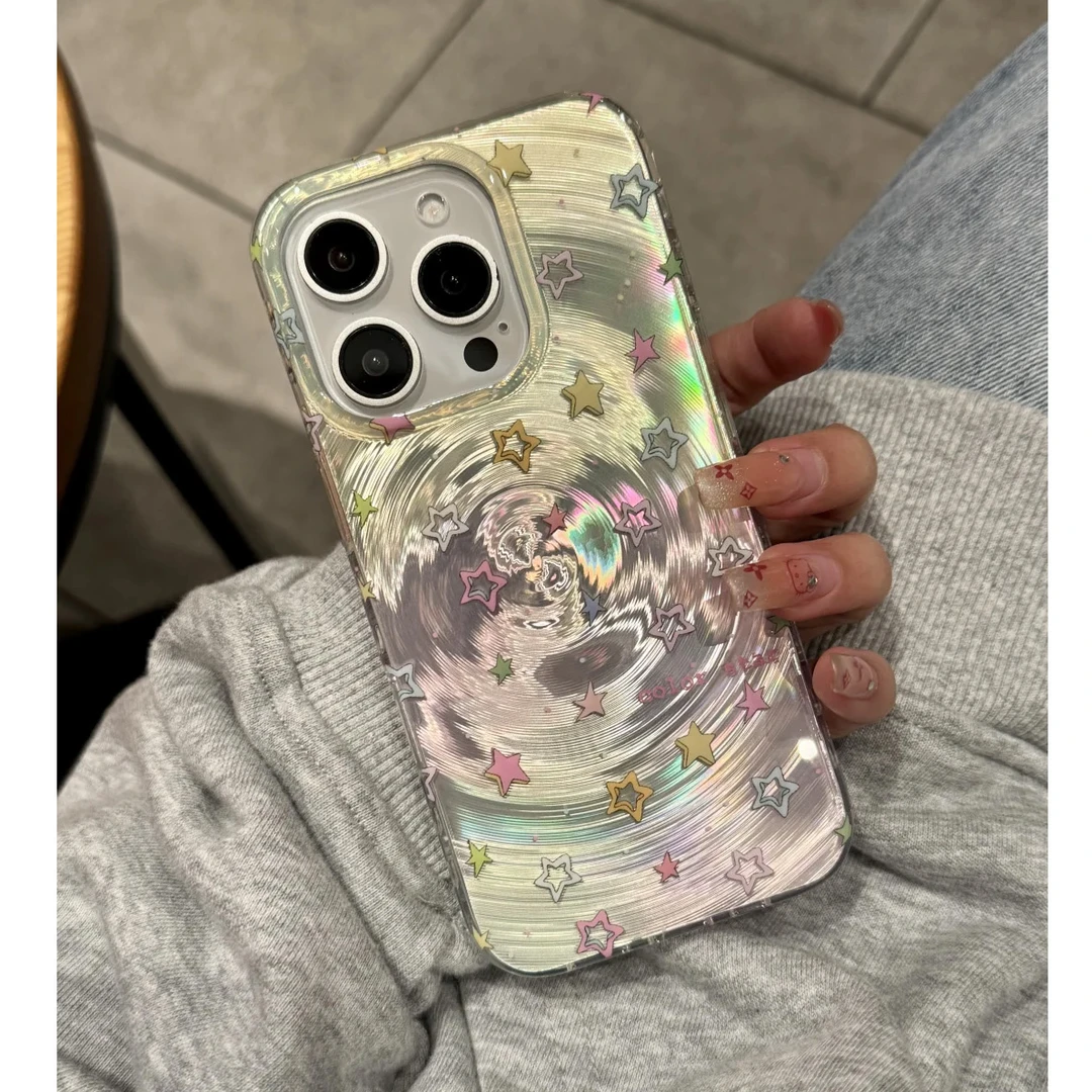 镭射渐变星星流光壳适用苹果16/15Promax手机壳14/13高级12软套女