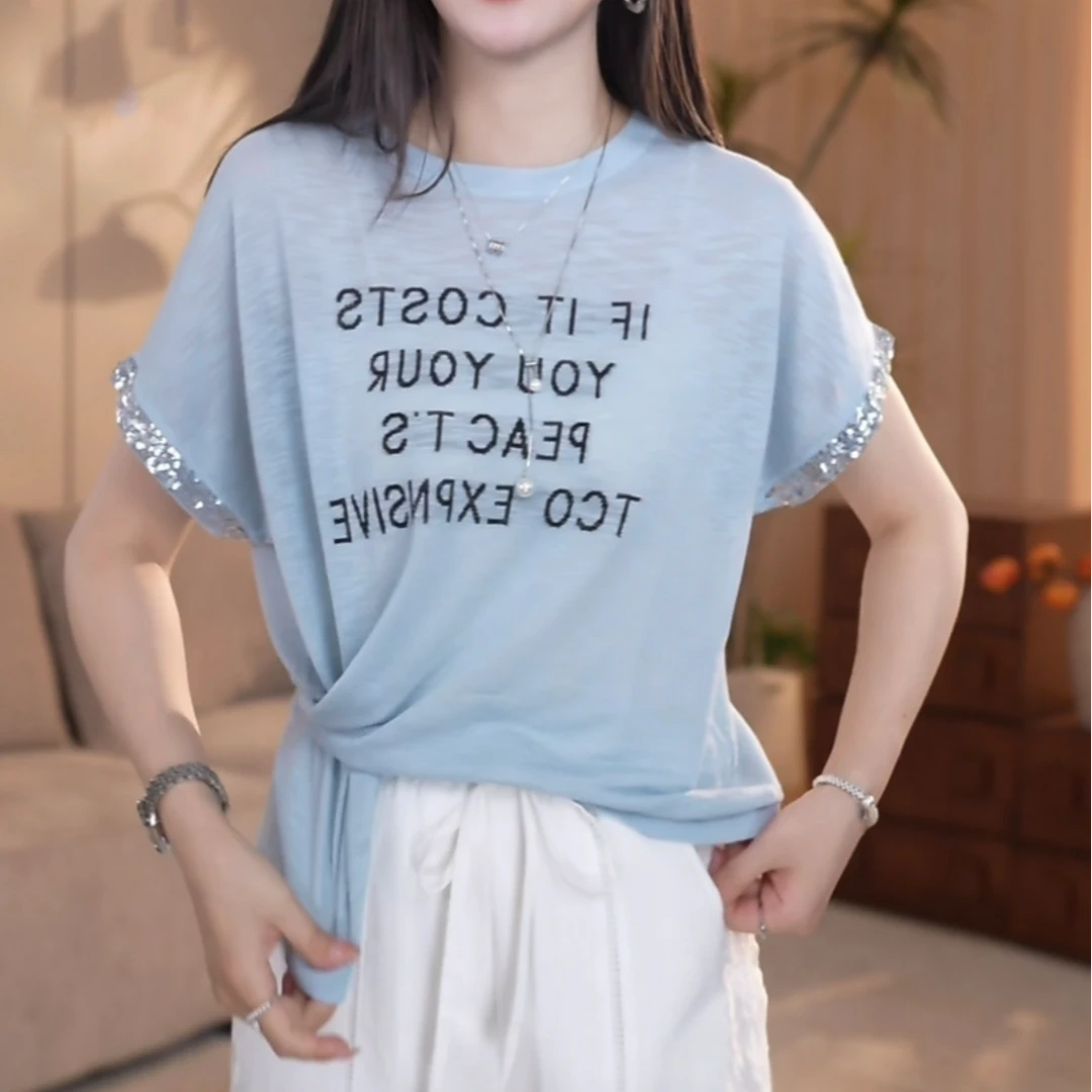 高级感超好看漂亮洋气小衫2025夏季新款薄款字母印花宽松T恤上衣