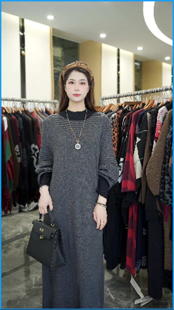 春夏新款高端【简约纹理】百搭显瘦季高级减龄羊绒显瘦连衣裙-5056#