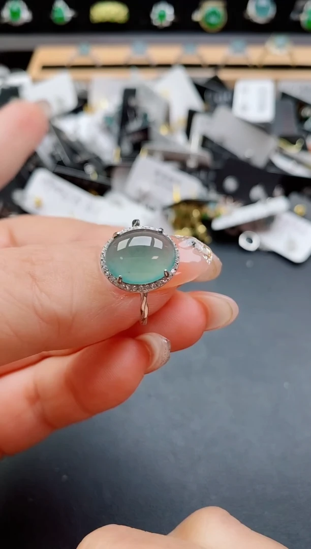 银S925镶嵌戒指翡翠1