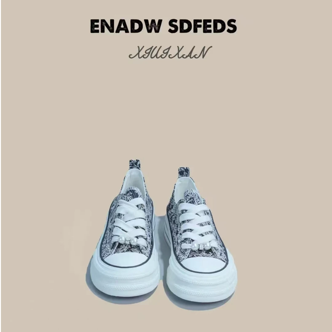 帆布鞋女2025新款春秋透气女鞋厚底增高板鞋休闲百搭松糕鞋H1313