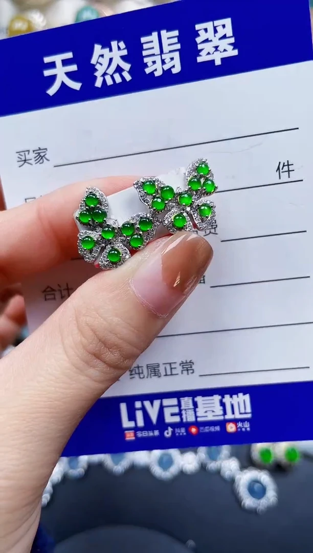 银S925镶嵌翡翠耳饰186