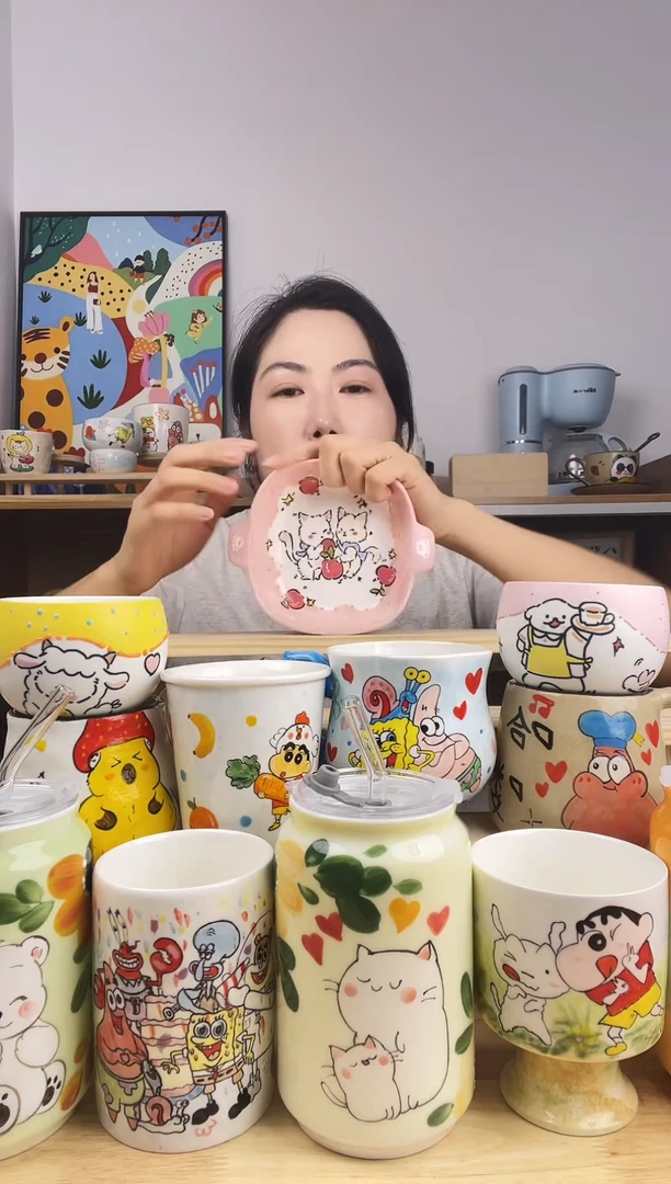 瓷片景德镇高温釉下彩陶瓷手绘卡通动物创意