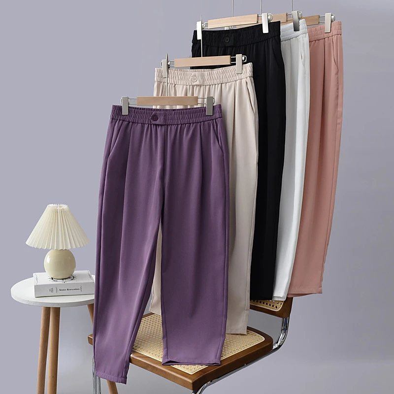 卡洛町大码女装120-200斤夏季新款百搭时尚松紧腰垂感休闲裤9824