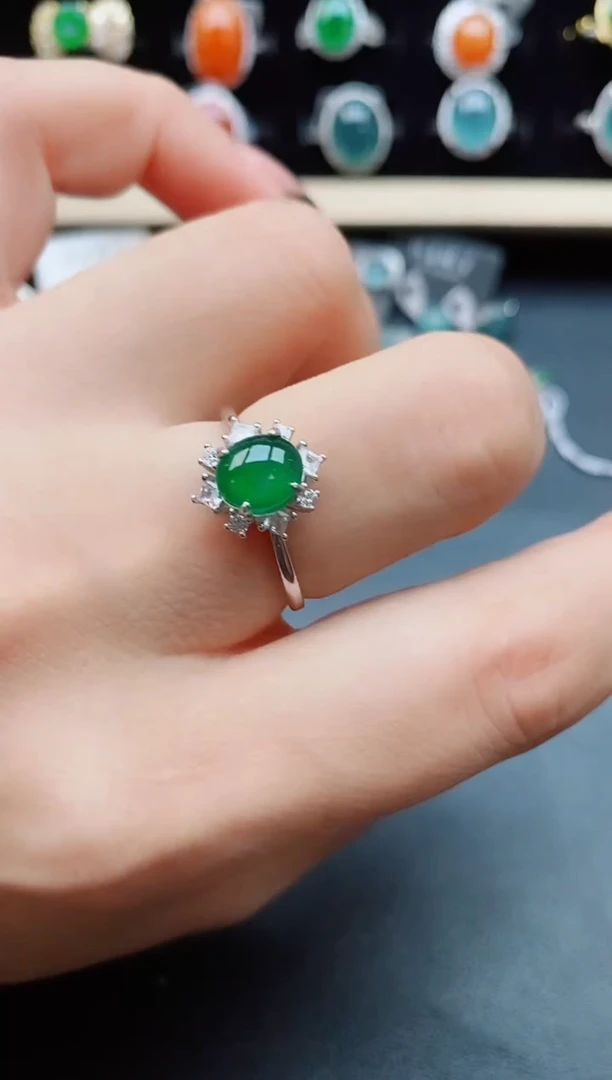 翡翠戒指银S925镶嵌5080505
