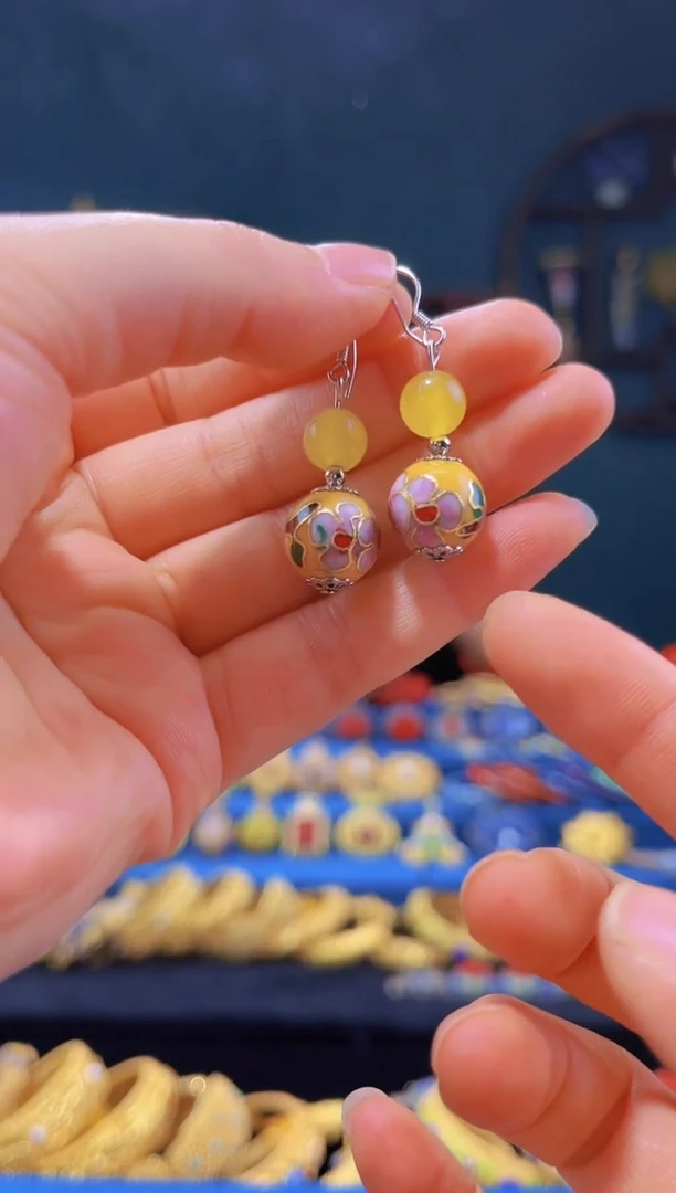 【闪购商品】非遗绝技 景泰蓝耳环 黄