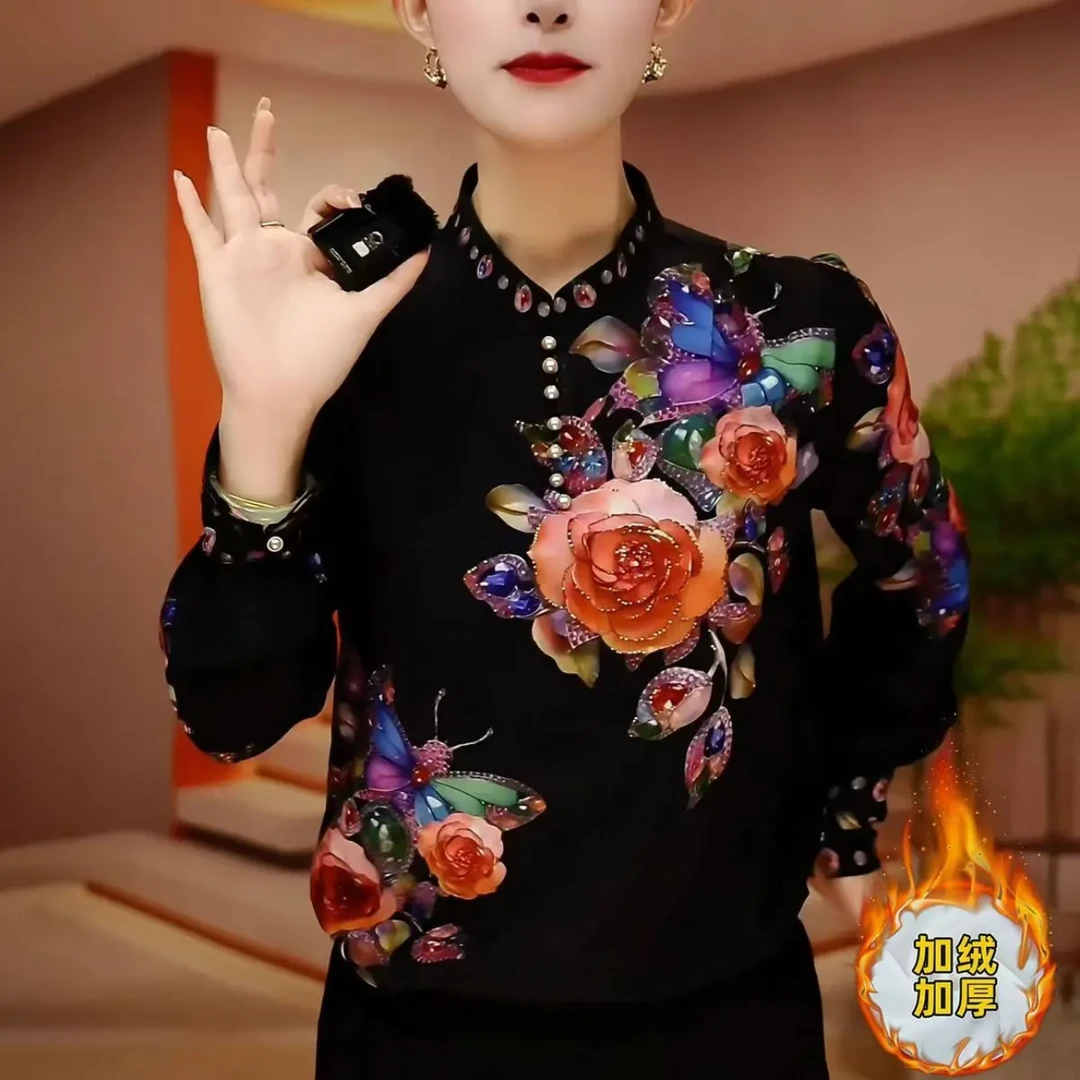 A16  澳绒时尚保暖新款气质端庄轻奢版高档上衣洋气印花打底衬衣