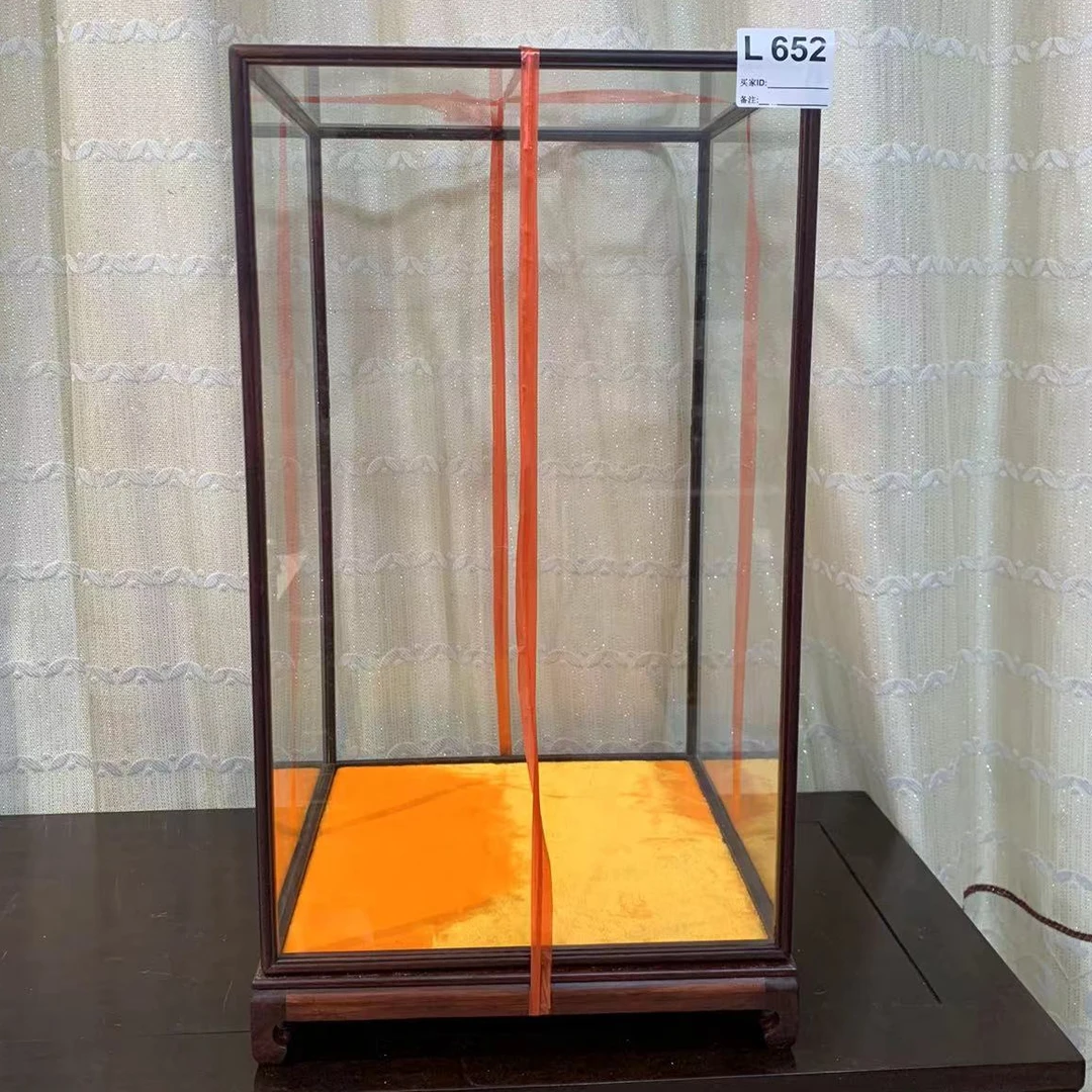 652红酸枝玻璃罩摆件工艺品宝笼展示盒防尘罩30*30*50