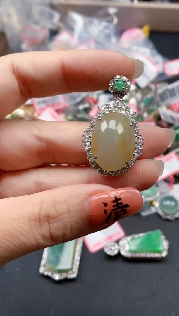 银S925镶嵌戒指翡翠天然A货缅甸翡翠