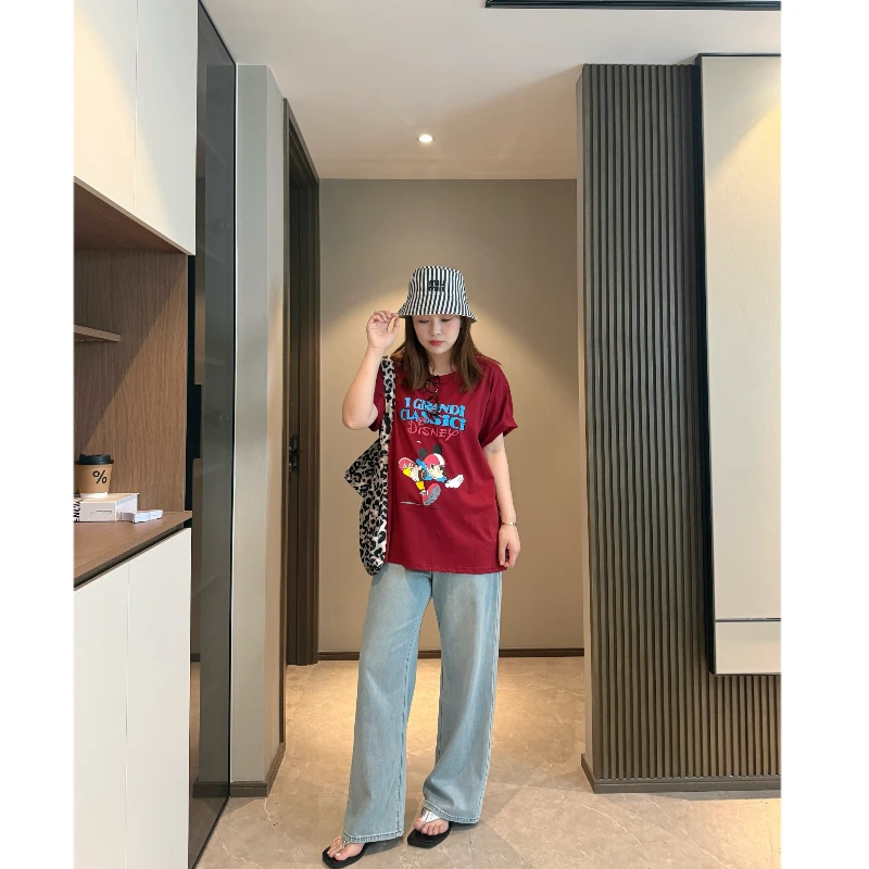 青青·STUDIO〖橄榄球米奇〗夏款定制大码透气米奇印图短袖2501442