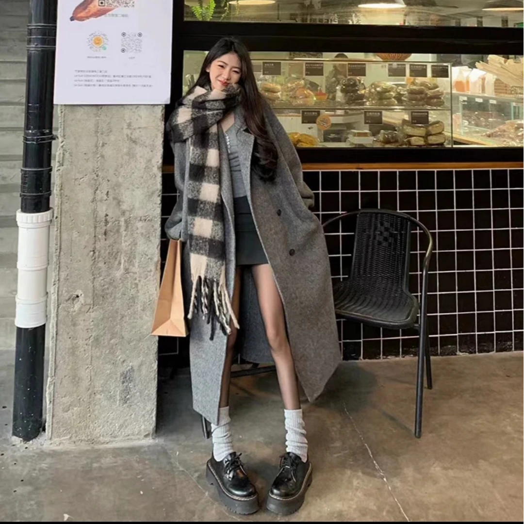 【加棉款】2024冬季新款韩版小个子大衣直筒毛呢外套宽松加厚外套