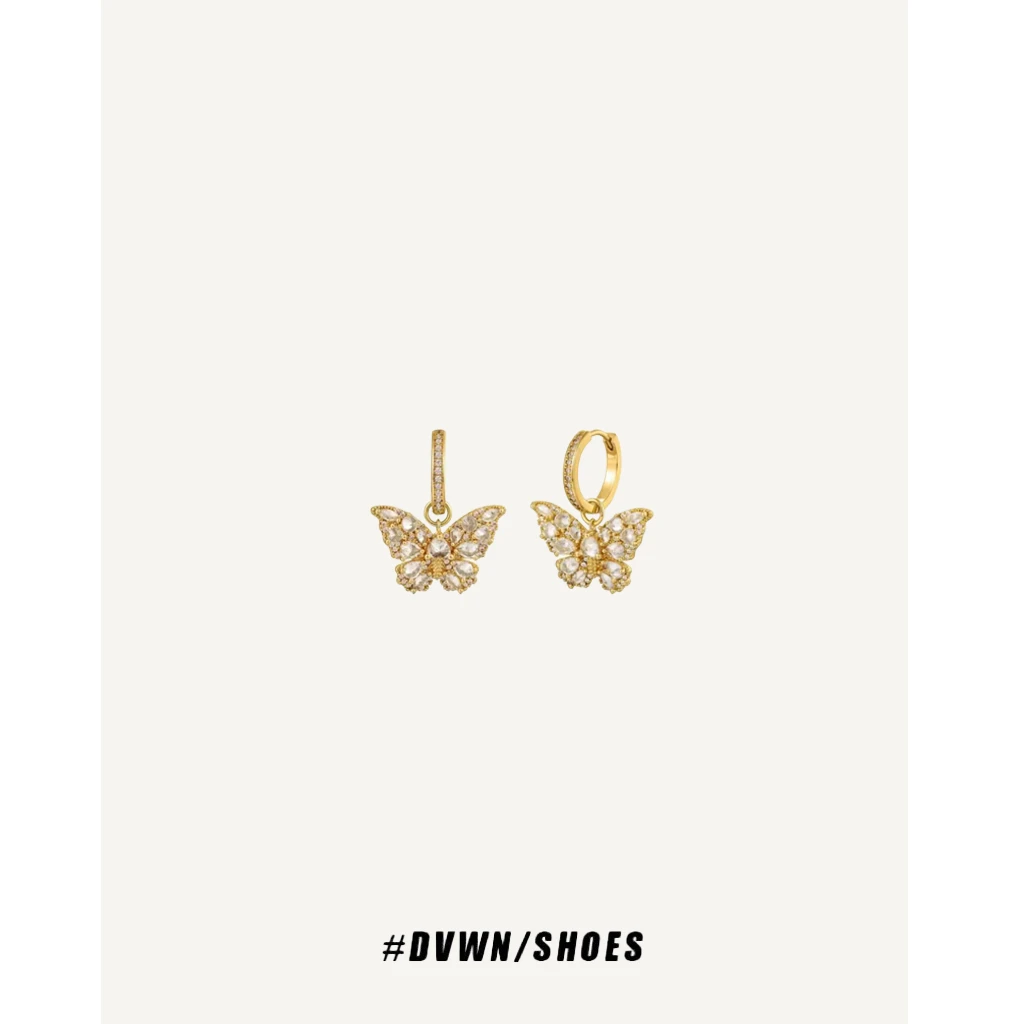 铜合金耳饰 【蝴蝶系列】灵动双蝴蝶玫瑰金色耳钉耳扣