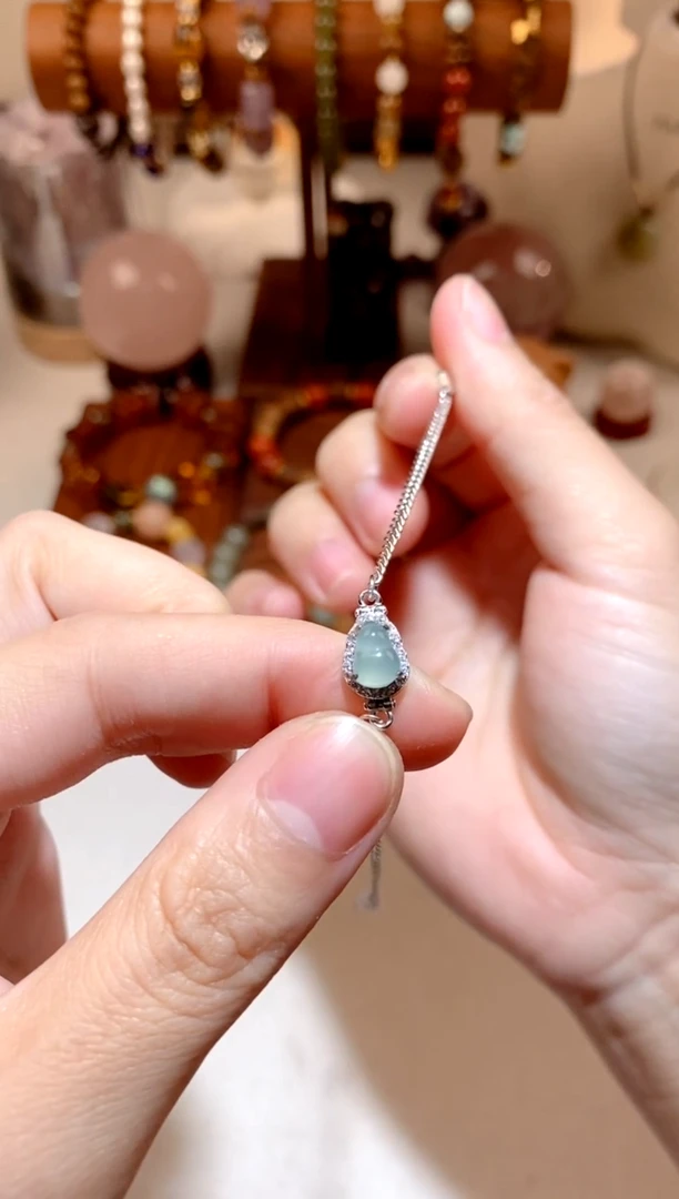 银S925镶嵌手链翡翠蓝水葫芦牛仔手链 多样性发一