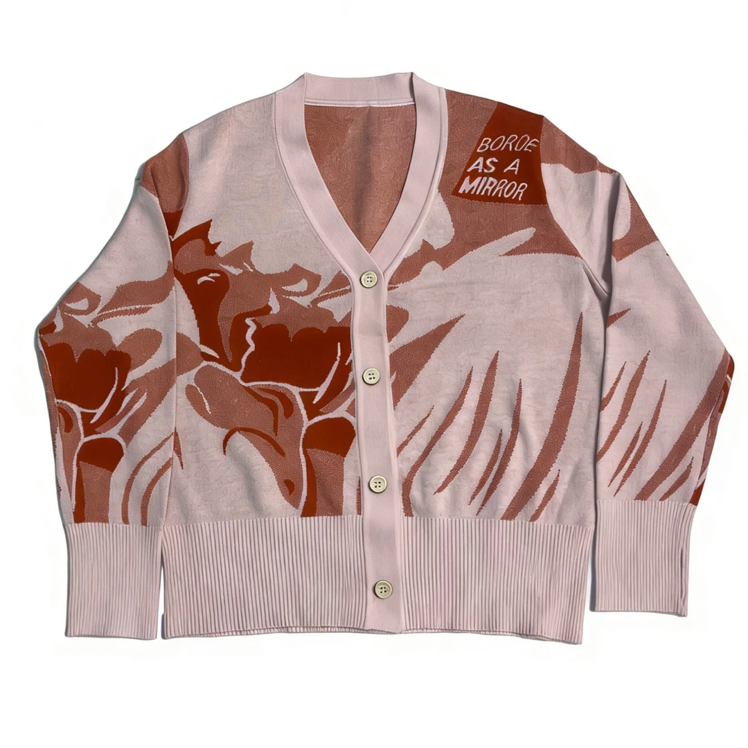 【桃粉玫瑰】~12~宽松提花羊毛开衫~高品质！