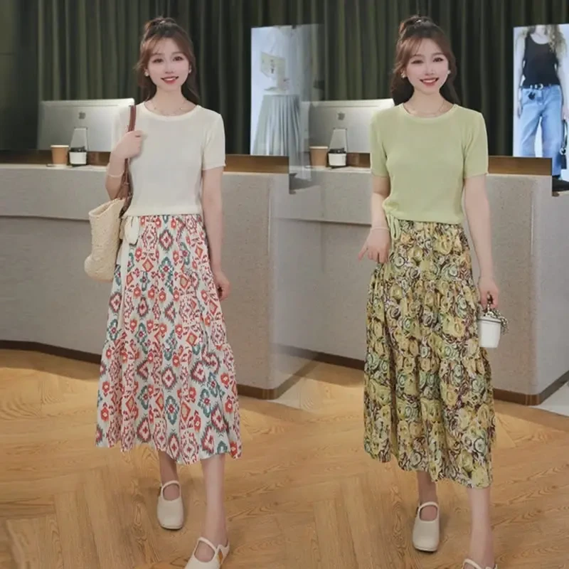 减龄气质温柔风两件套2025夏季新款碎花高腰半身裙套装显瘦洋气