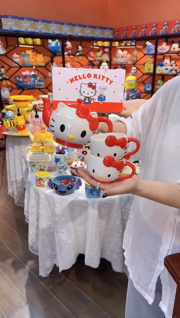 瓷片@@凯特猫一壶二杯（陶瓷）