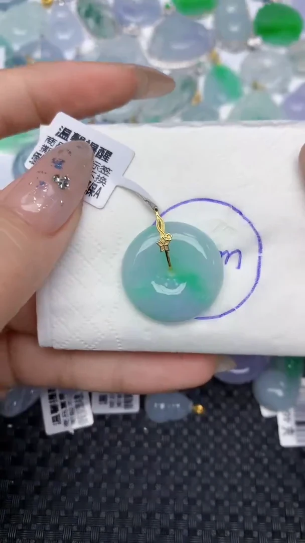 颈饰18K金镶嵌翡翠天然缅甸翡翠a货百元以上9元证书费自理