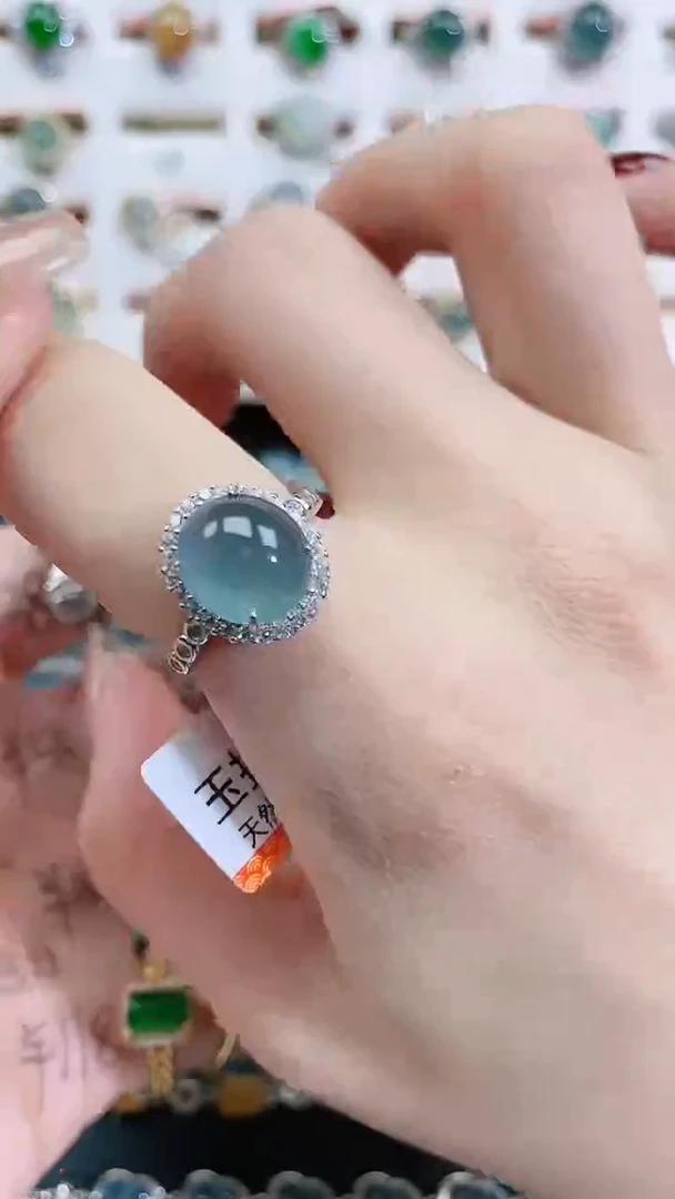 银S925镶嵌戒指翡翠 天然翡翠