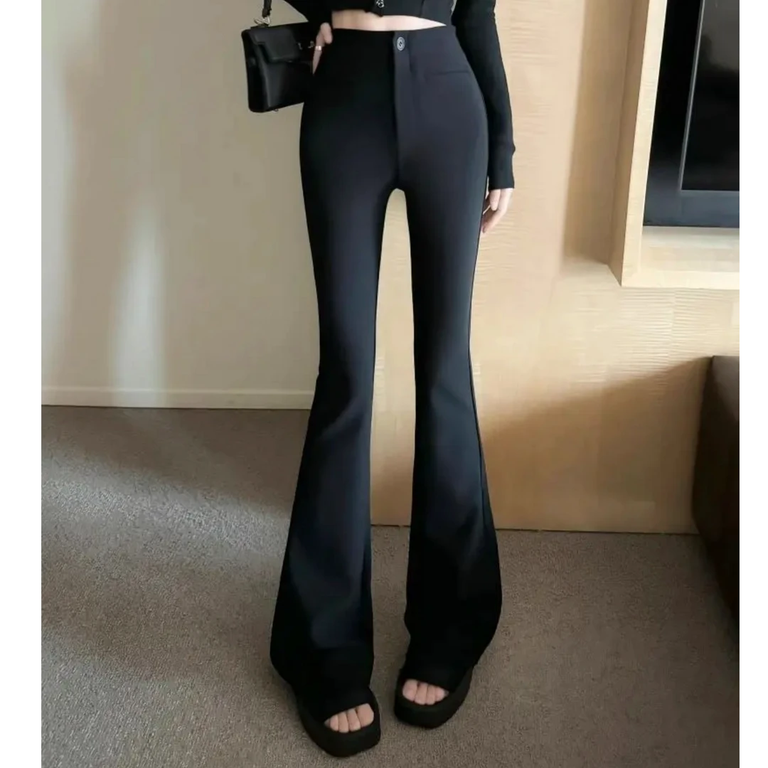 2501微喇裤女秋季右侧隐形拉链弹力修身马蹄显瘦高腰西装拖地裤