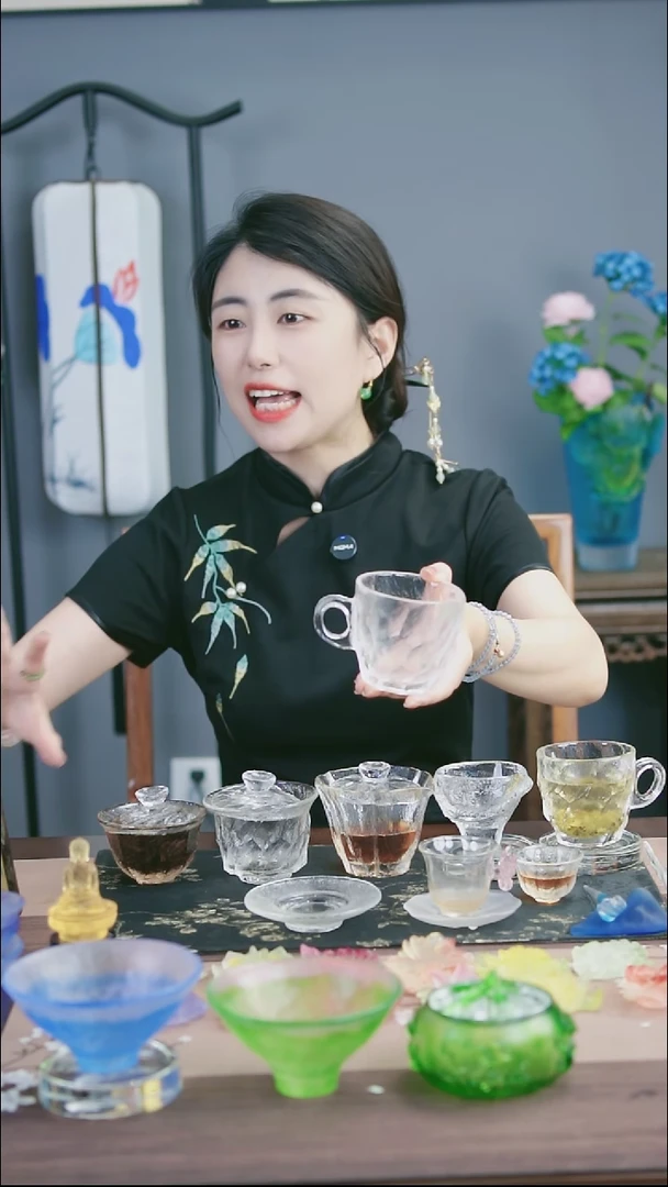 琉璃手工艺品可**钱原矿水晶大容量带把手马克杯