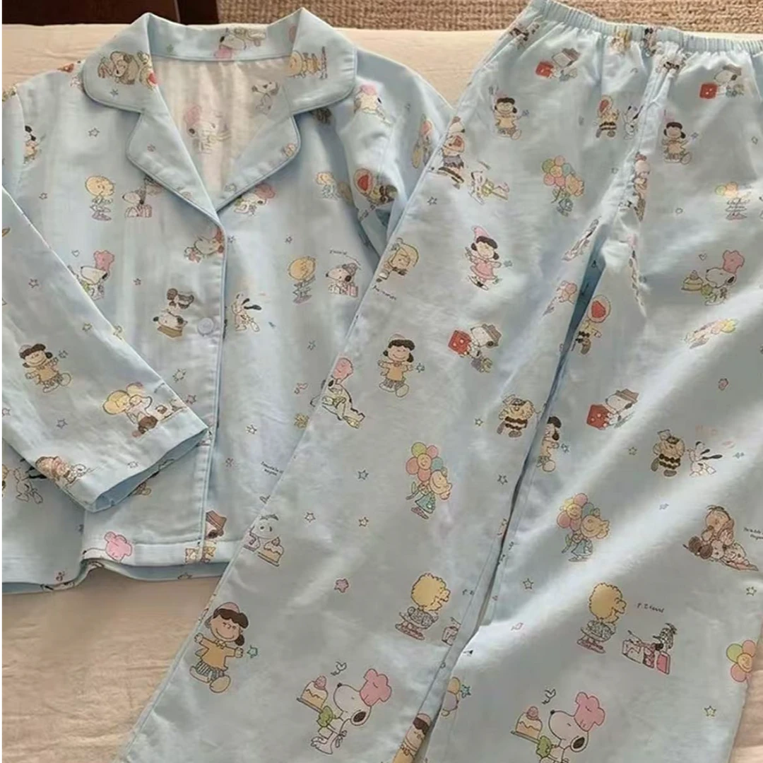 【茜茜】夏季新款蓝色史努比睡衣柔软舒适亲肤透气慵懒家居服