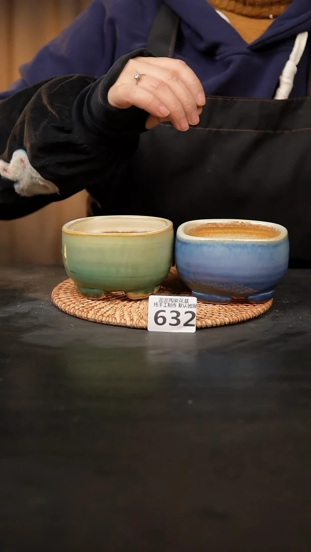 【闪购商品】瓷片632 泥泥手工花盆口8高6