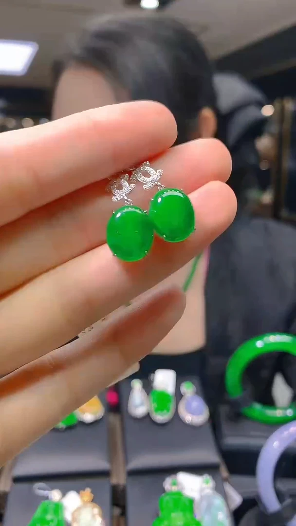 银S925镶嵌翡翠耳饰004（多样性发其一）