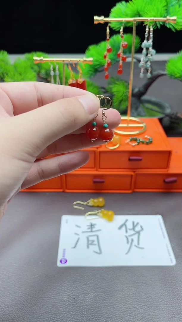 玛瑙/玉髓耳饰银S925镶嵌424