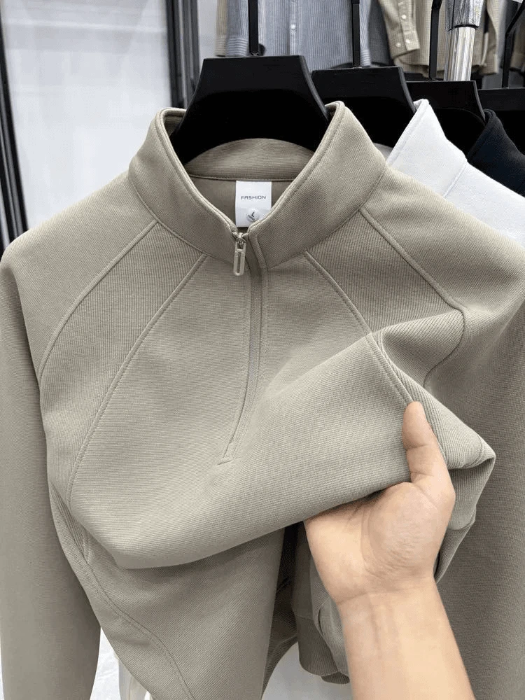 秋冬长袖立领半拉链纯色加绒加厚卫衣新款潮流休闲男士潮流上衣