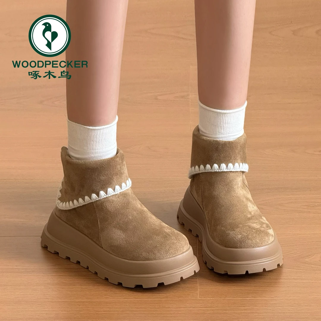 啄木鸟复古勃肯短靴女2025秋冬新款百搭大码厚底马丁靴绒面短筒靴