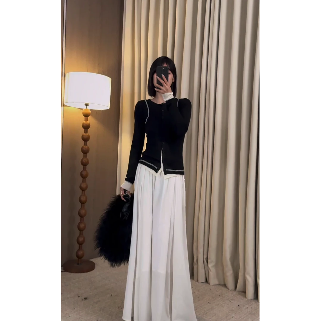 【ZZ严选】006明线小众设计撞色针织衫女修身早春季外穿上衣