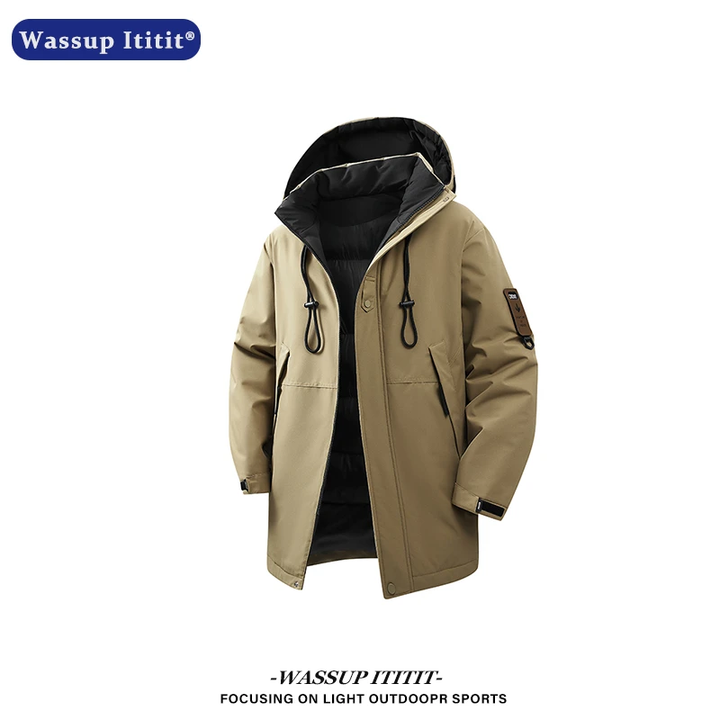 WASSUP ITITIT秋冬季撞色连帽棉服男中长款耐磨保暖百搭外套男款