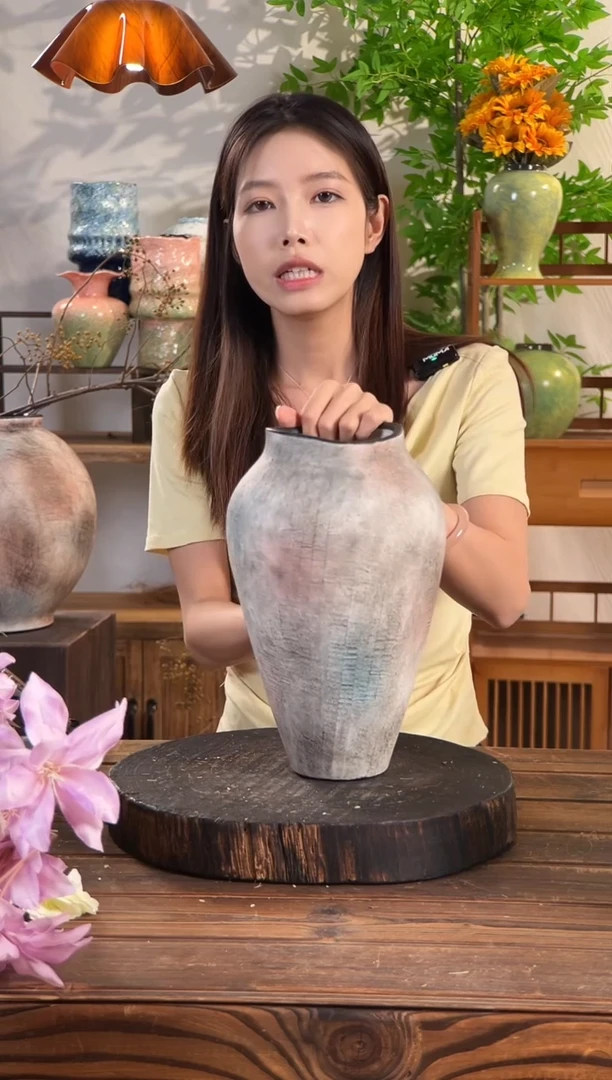 【复古红棕-旗袍小号】白色无孔陶瓷花瓶简约轻奢质朴装饰粗陶陶罐