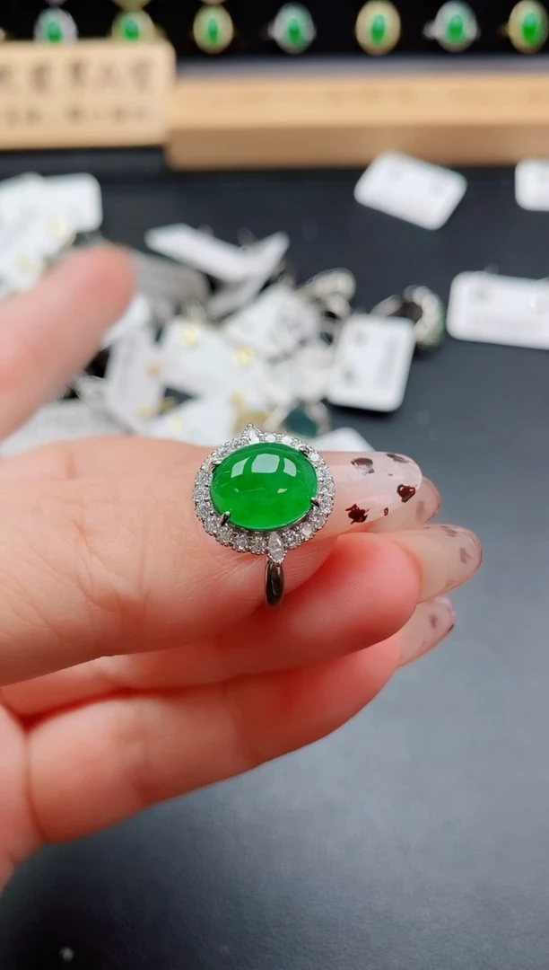 银S925镶嵌戒指翡翠1