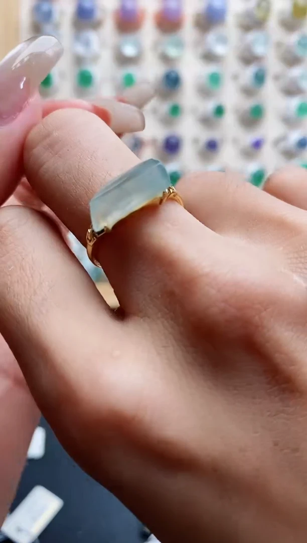 银S925镶嵌戒指翡翠天然缅甸翡翠A货333 9