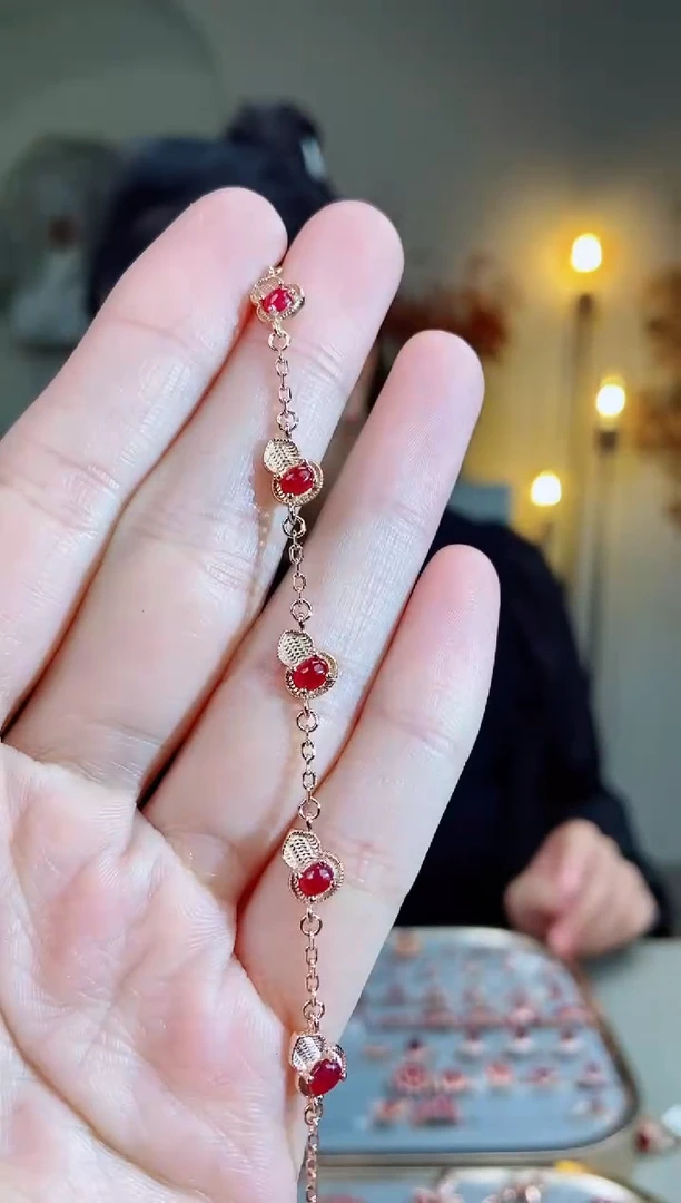 银S925镶嵌手链红宝石手链