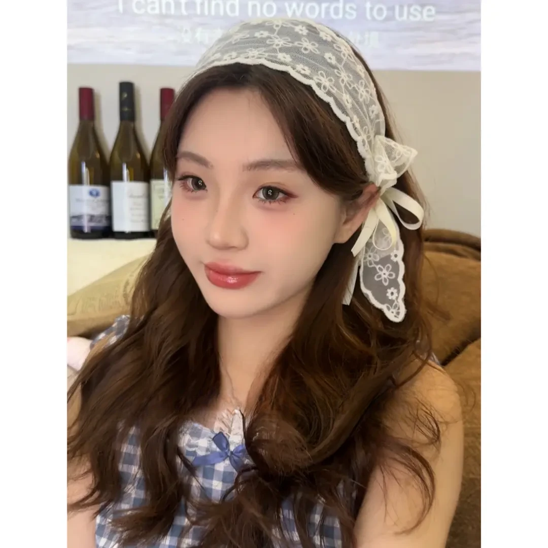 夏季新款仙美森系发捆气质头箍头饰自带蝴蝶结蕾丝飘带宽边发箍女