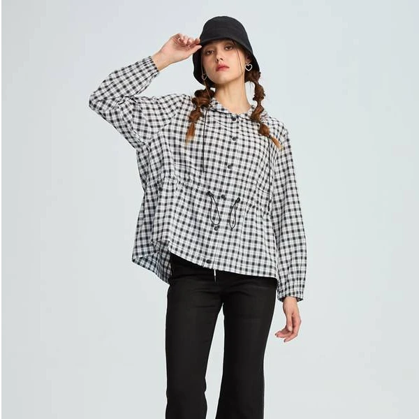 水淼/2025春季新款时尚舒适百搭宽松一手长格子外套  19065