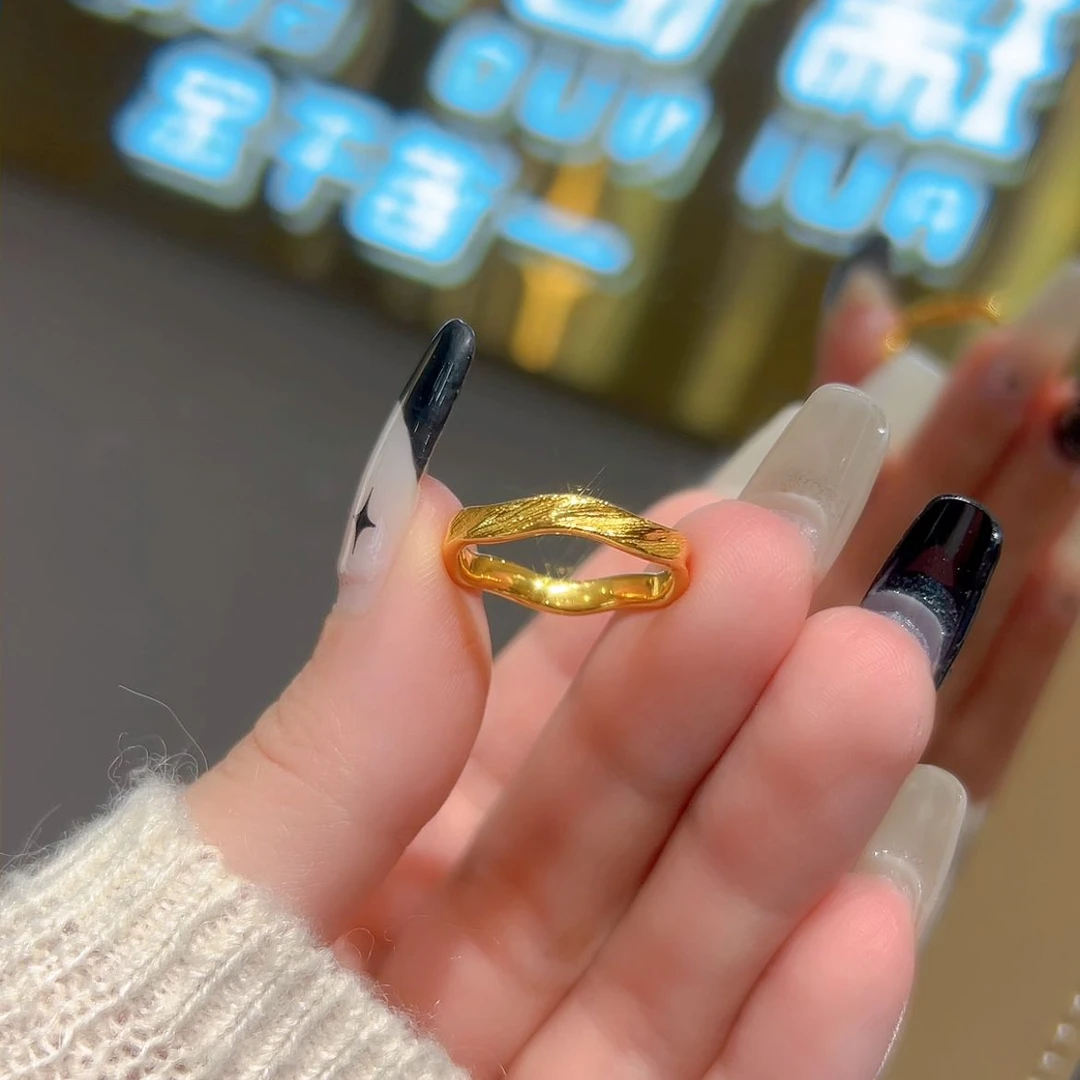 瑞诺黄金绸缎戒指女2025新款足金999金丝万缕戒指生日礼物送女友
