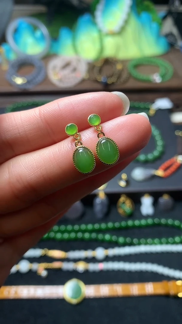 【闪购商品】和田玉耳饰银S925镶嵌耳钉