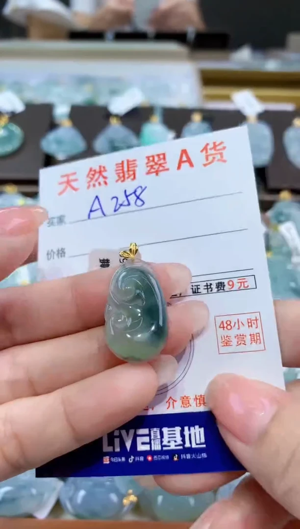 颈饰18K金镶嵌翡翠天然翡翠A货挂件