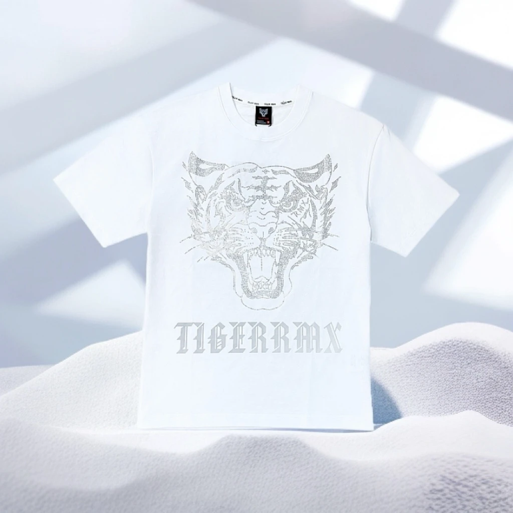 TIGERRMX【高定系列】男士纯棉情侣轻奢夏季休闲烫钻潮流圆领半袖