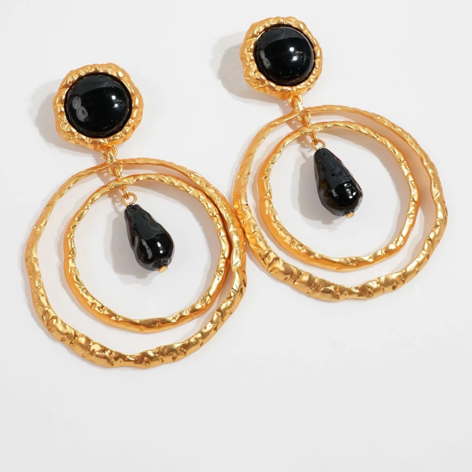 铜合金树脂耳饰 欧美风金色中古夸张圆圈耳环女复古时尚港风耳环