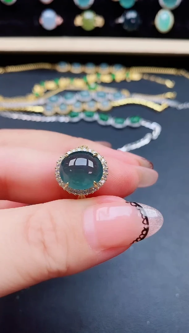 翡翠戒指银S925镶嵌8500