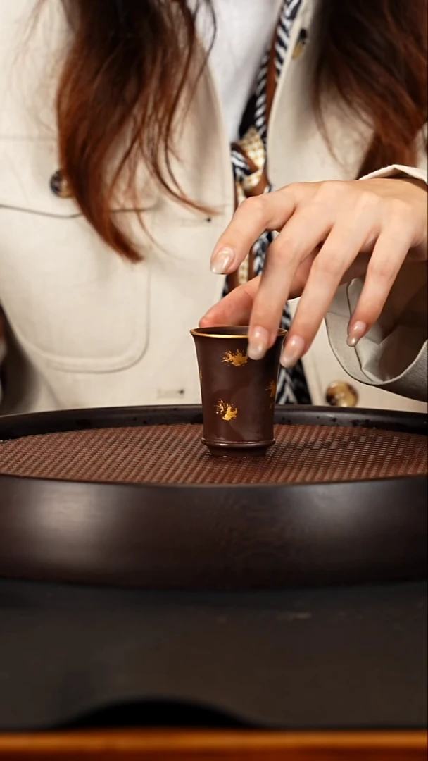 茶壶紫砂紫茄泥洒金杯子