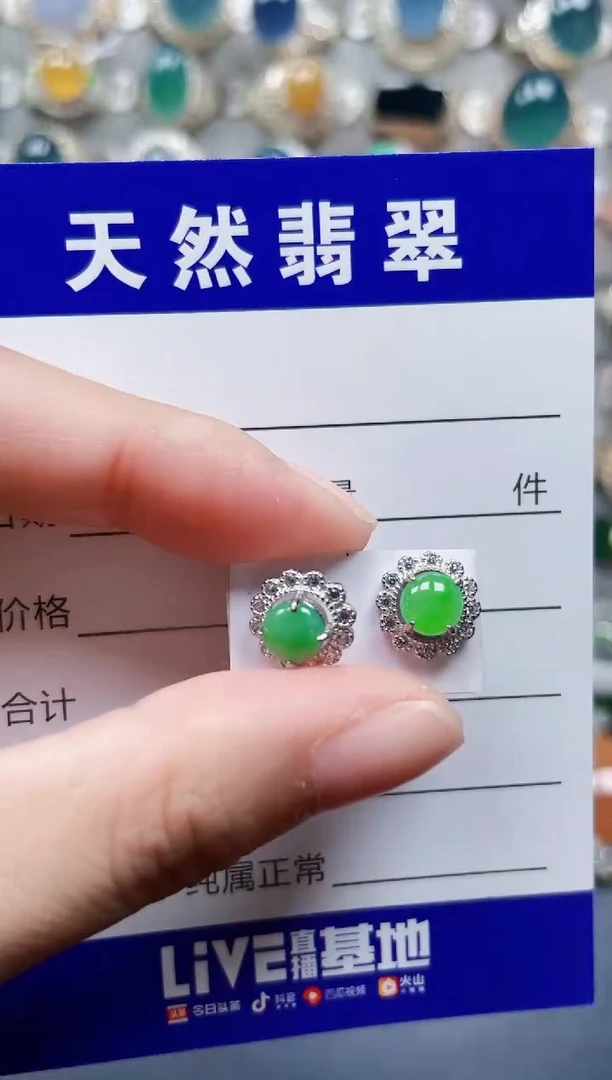 银S925镶嵌翡翠耳饰174