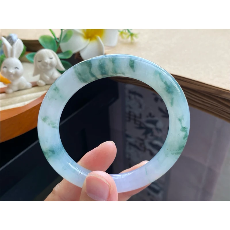 天然翡翠10.28批冰飘花圆条9927号56.9-9.5-10天然翡翠手镯