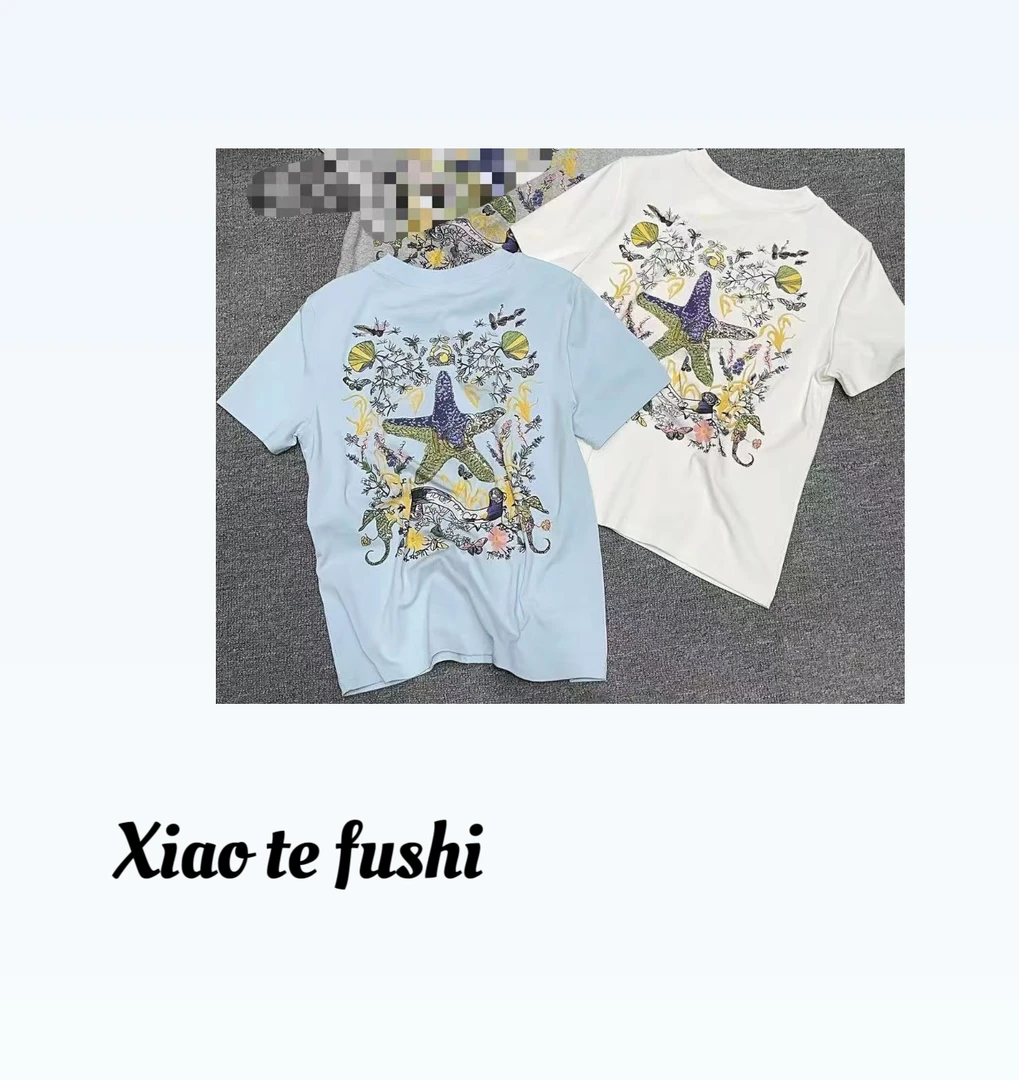 小特 2025新款刺绣蜜蜂半袖T恤女士两色圆领小衫印花百搭打底衫