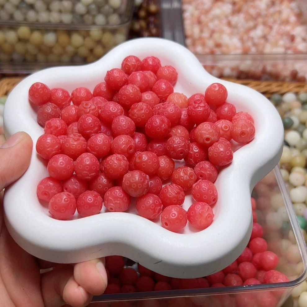 菩提根13mm粉色草莓22颗文玩雕刻手工DIY