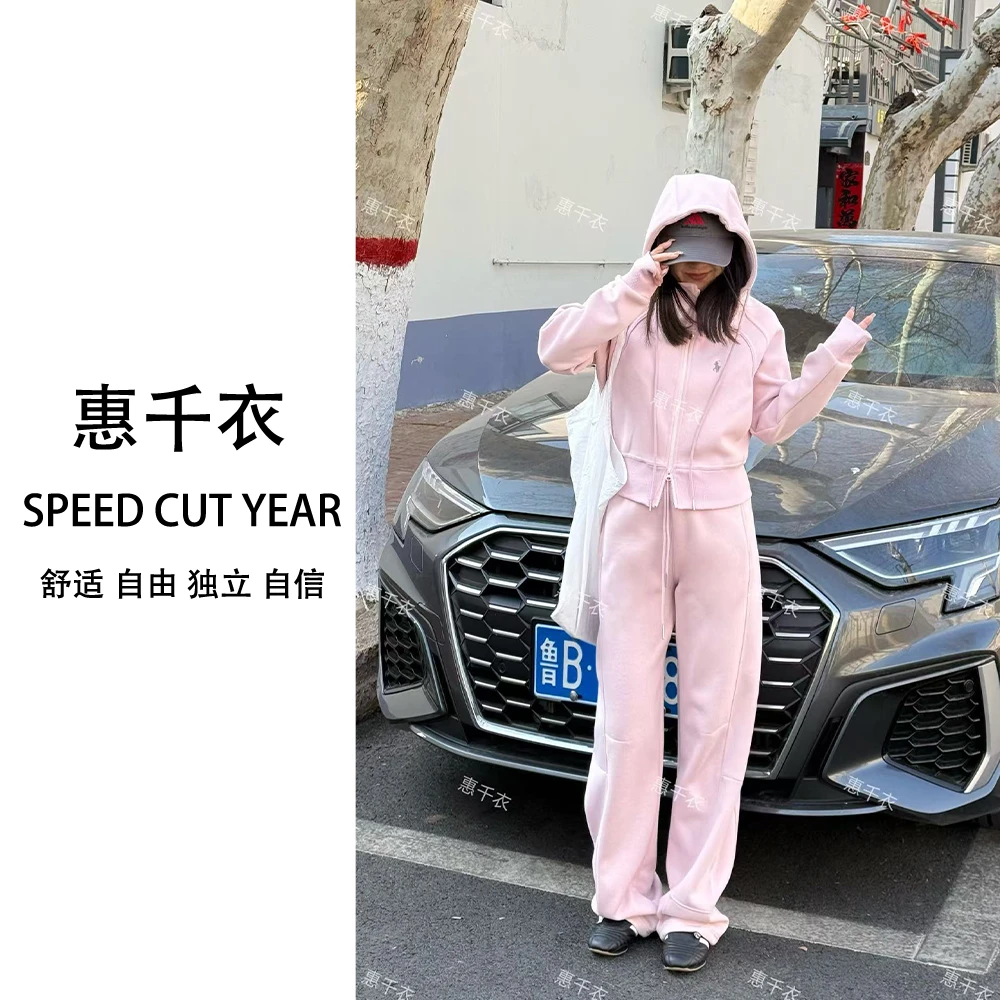 小马代工2025欧若风秋款防风领大帽兜运动刺绣拉链连帽套装22012
